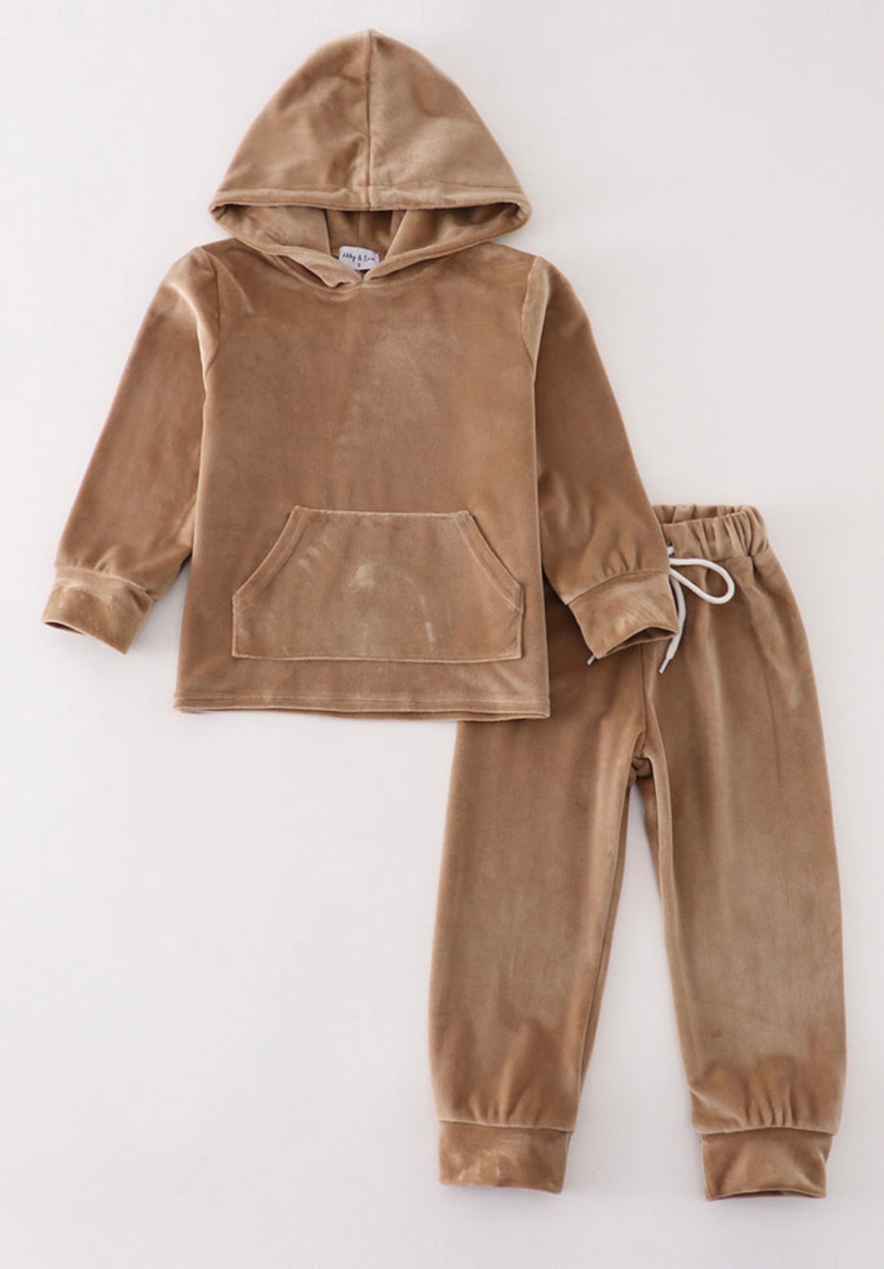 Beige Velvet boy hoodie set