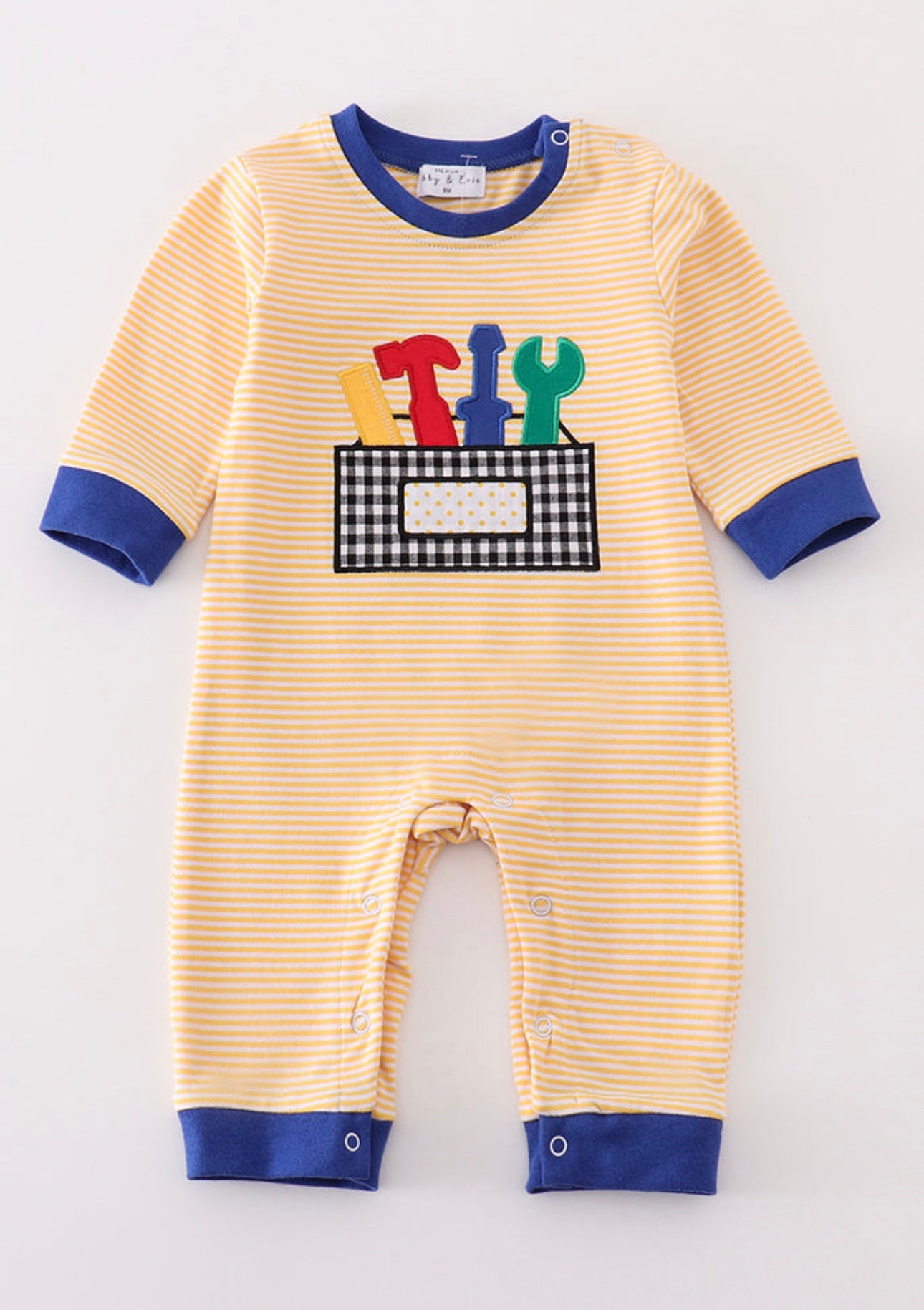Yellow stripe Tools applique romper