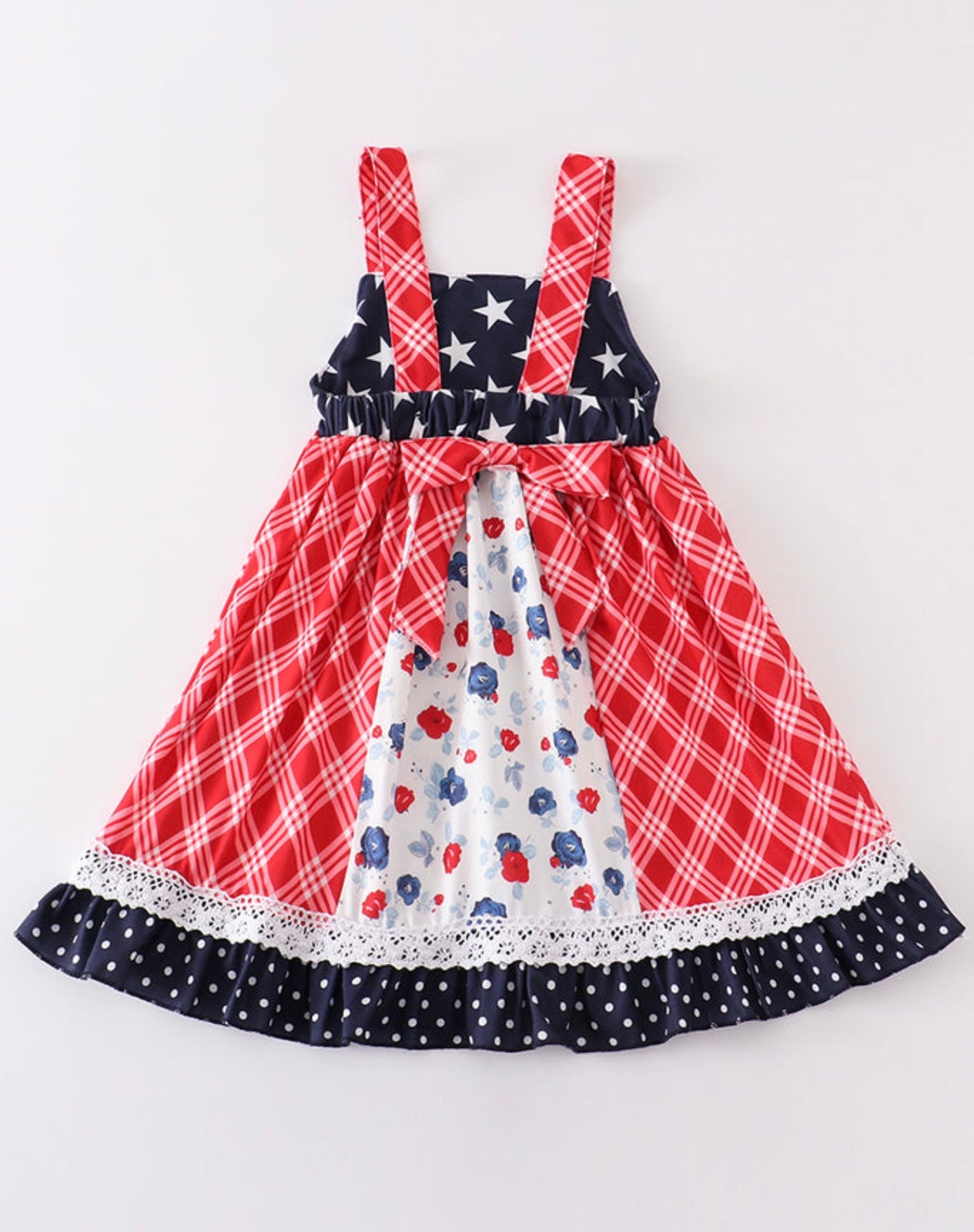 Patriotic Plaid Lace Smocked dress