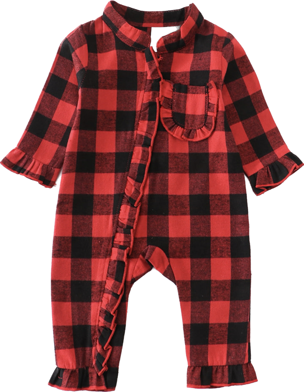 Red/black plaid ruffle romper