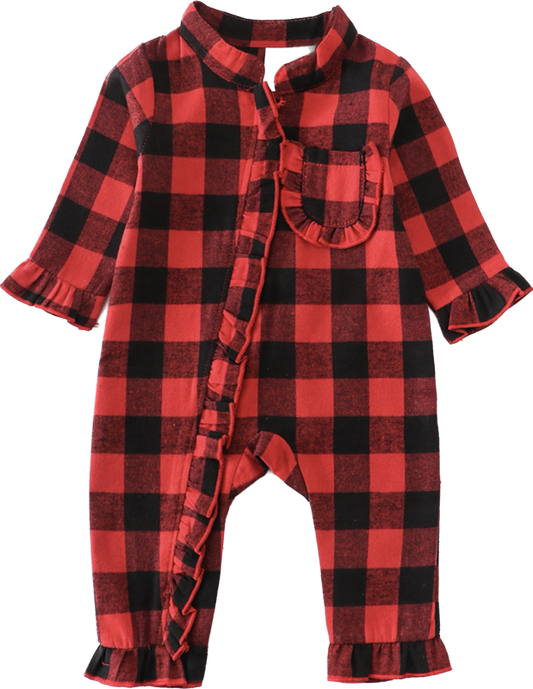 Red/black plaid ruffle romper