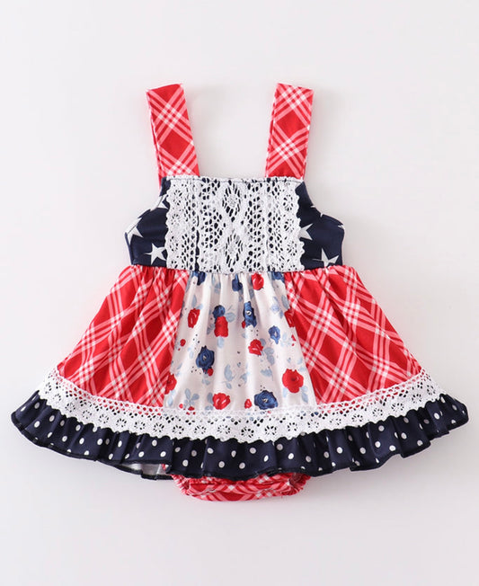 Patriotic Plaid Lace girl bubble
