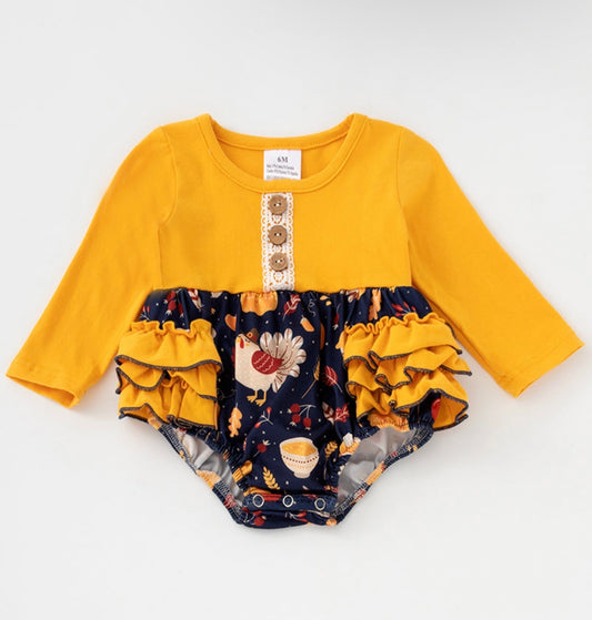 Turkey Pumpkin ruffle baby romper