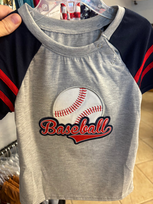Grey Baseball applique boy top