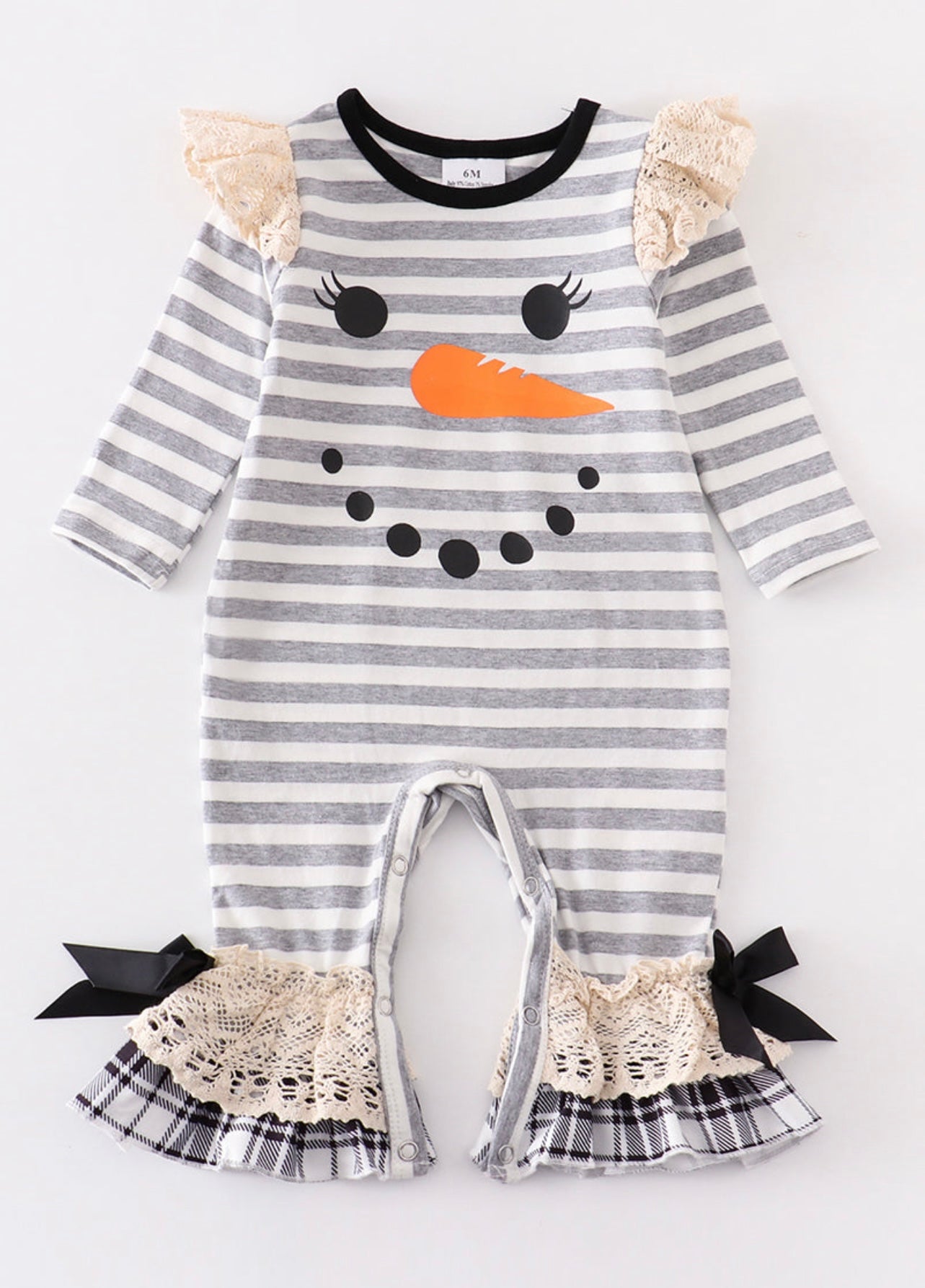 Grey Snowman stripe romper