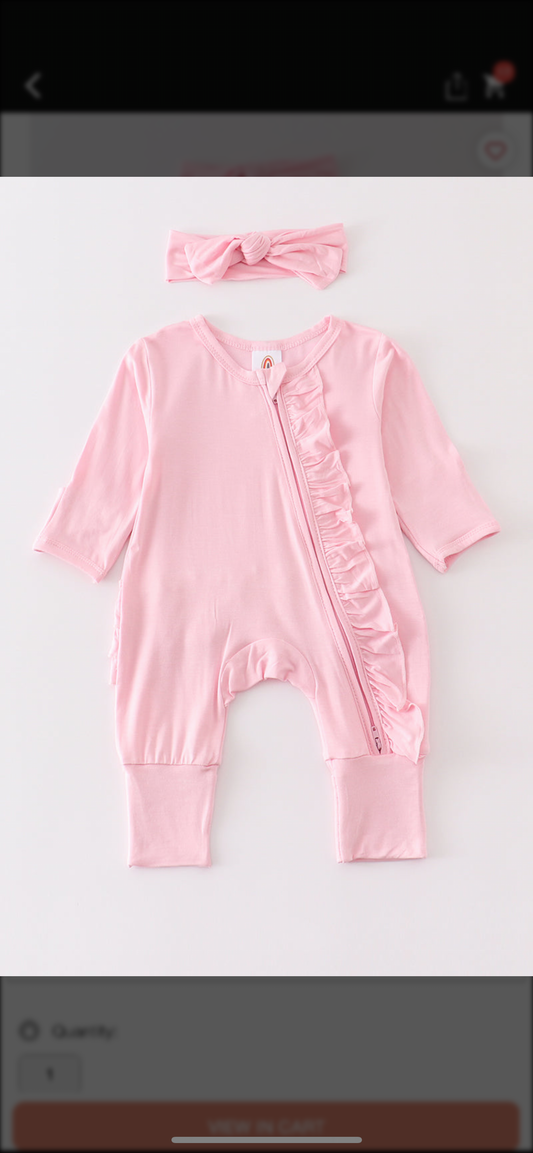 Pink Bamboo ruffle romper