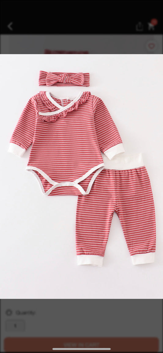 Red stripe ruffle baby set