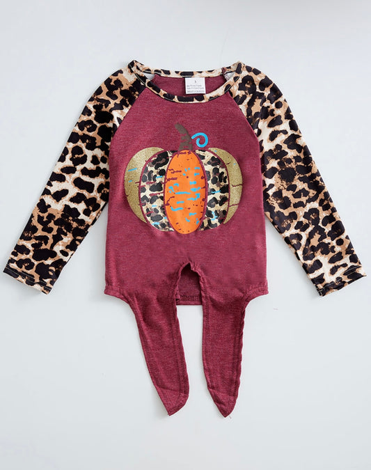 Maroon Leopard Pumpkin knot top