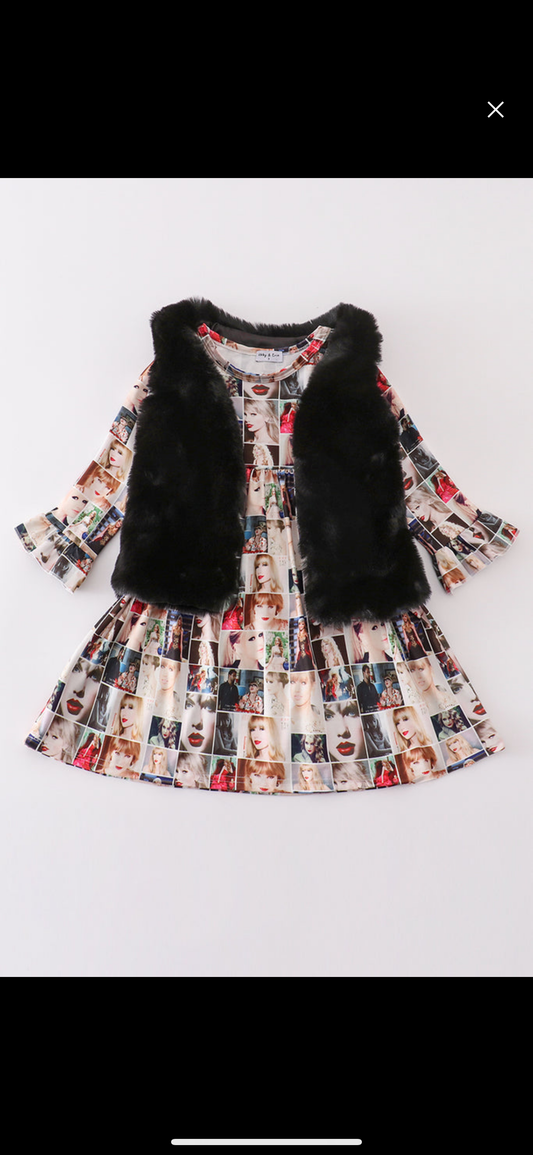 Taylor Swift Fur Vest + dress