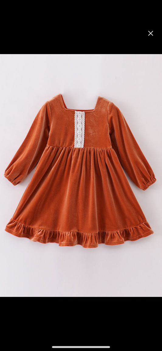 Caramel Velvet lace dress
