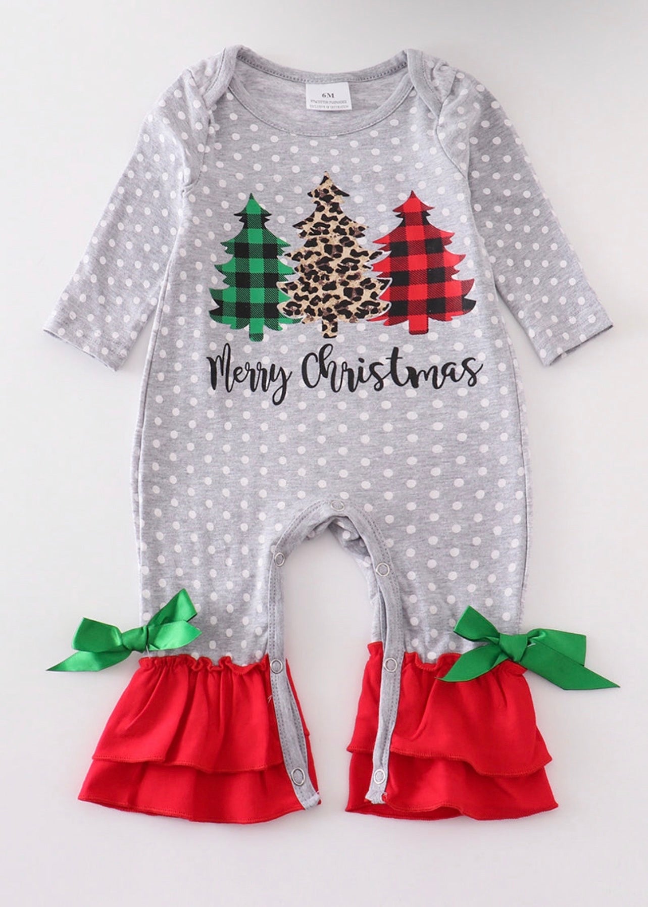 Grey Leopard Christmas Tree romper