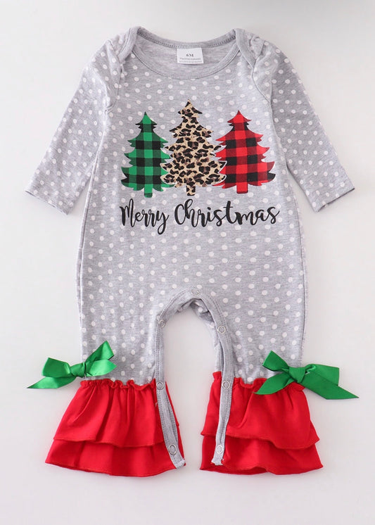 Grey Leopard Christmas Tree romper