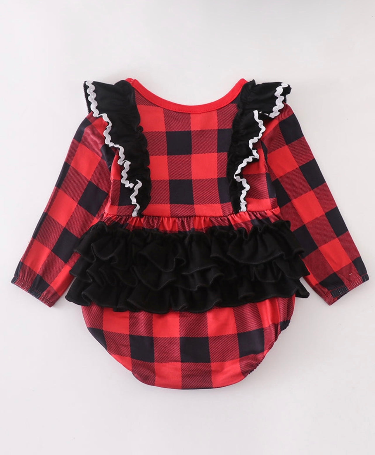 Red Plaid Christmas Tree Ruffle Romper