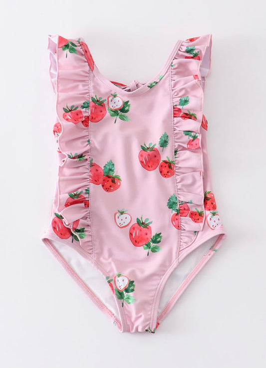 Pink Strawberry ruffle swim suit