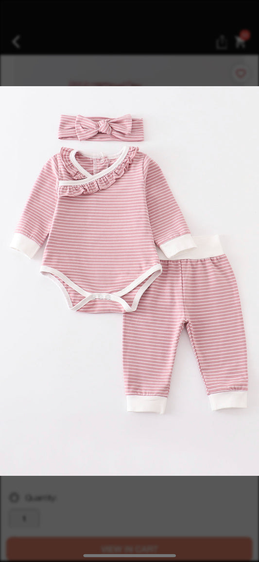 Pink stripe ruffle baby set