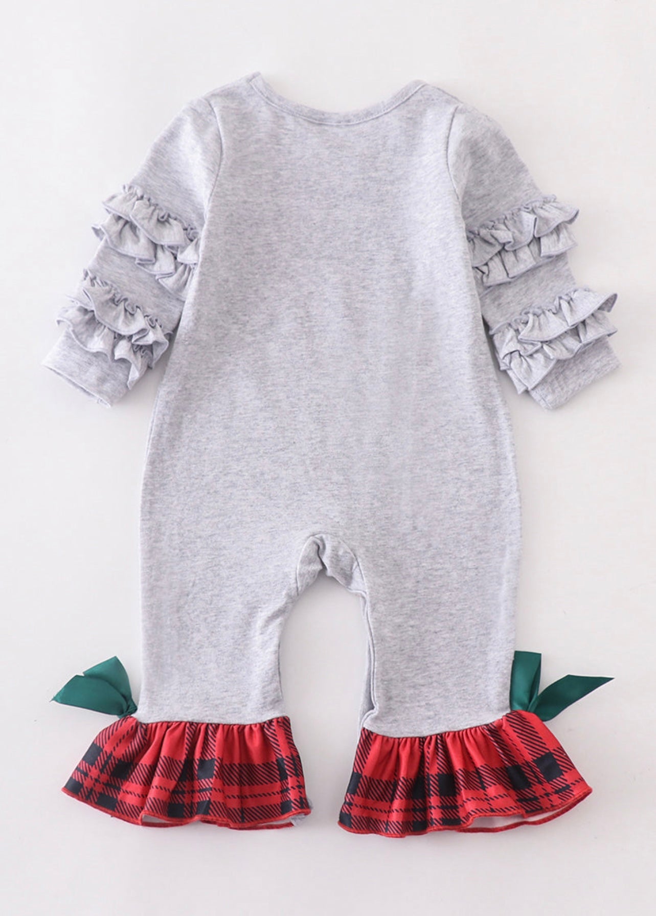 Grey Christmas Tree plaid romper