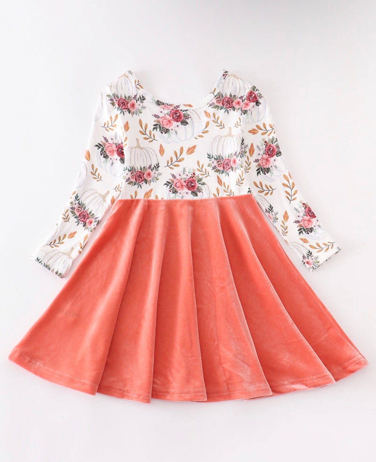 Pumpkin Floral Velvet twirl dress