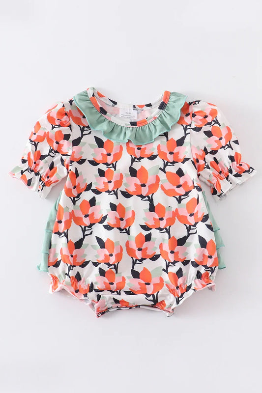Peach Floral Mint Ruffle Bubble