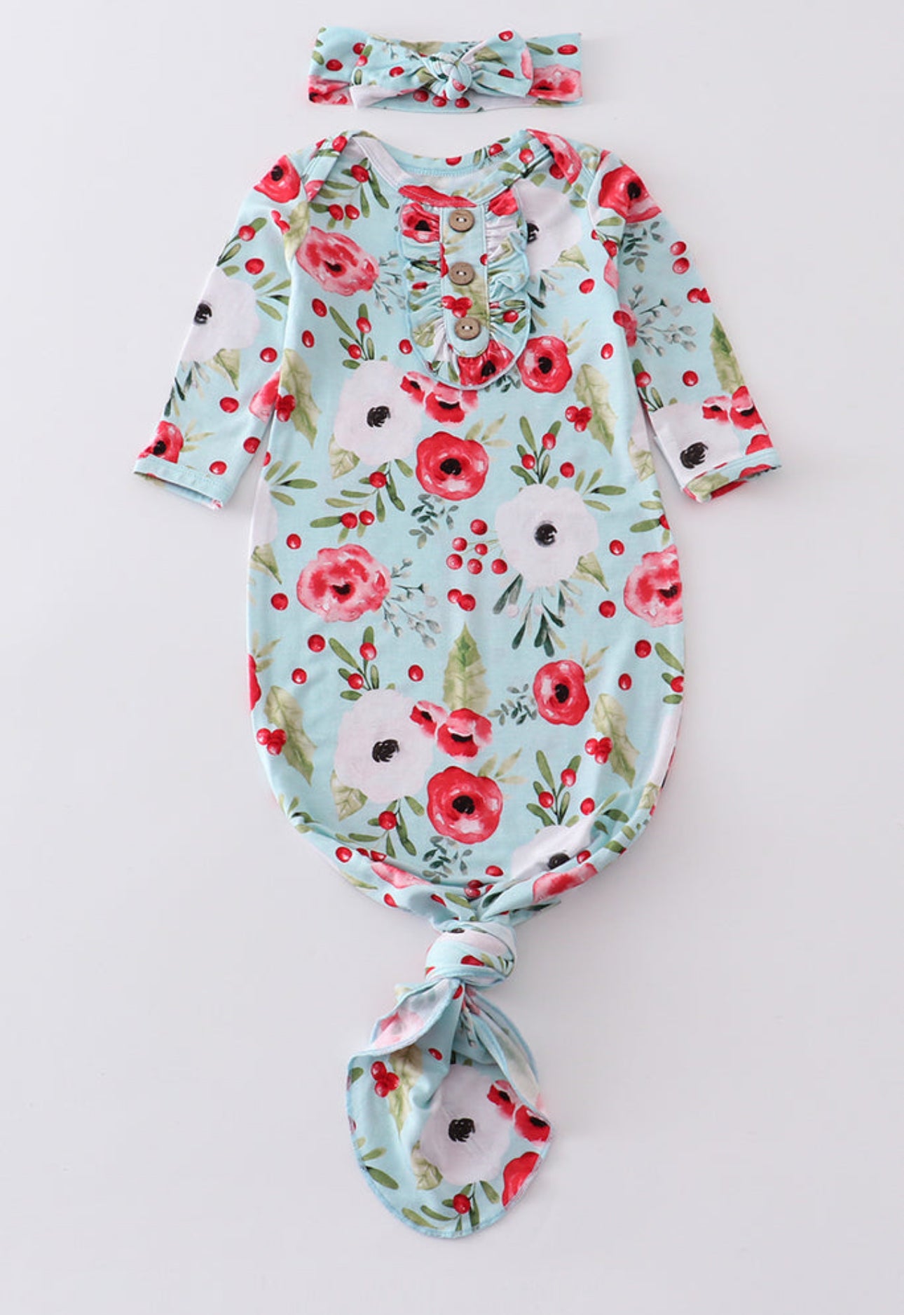 Red Floral bamboo baby gown