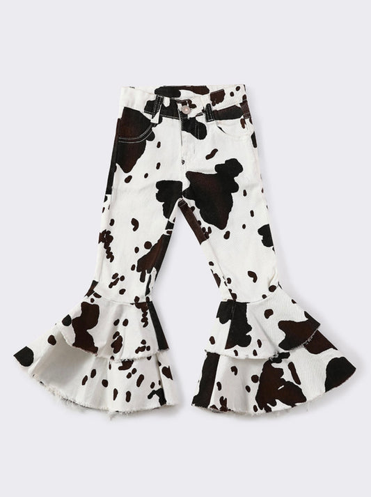 Cow print denim bells
