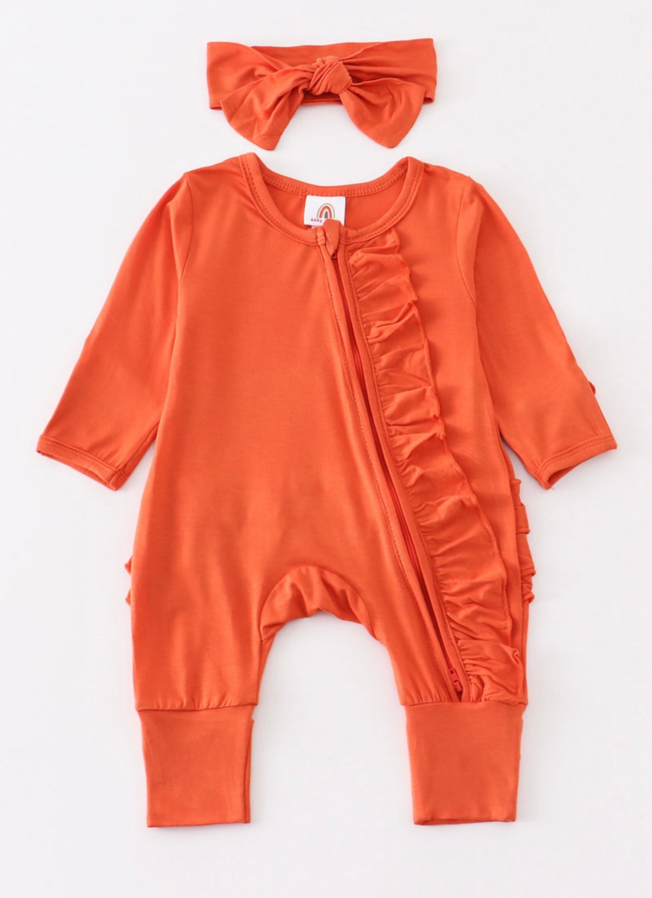 Orange Bamboo ruffle romper