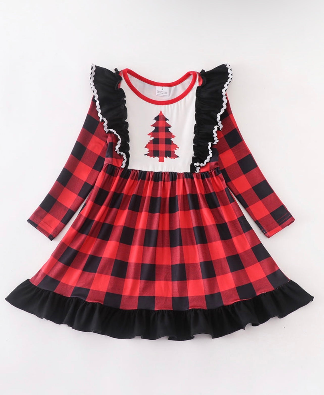 Red Plaid Christmas Tree Ruffle Dress