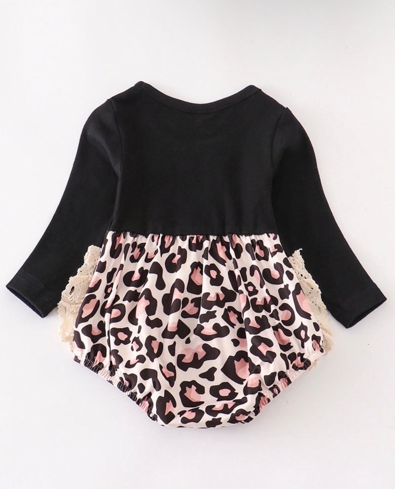 Black Leopard ruffle baby romper