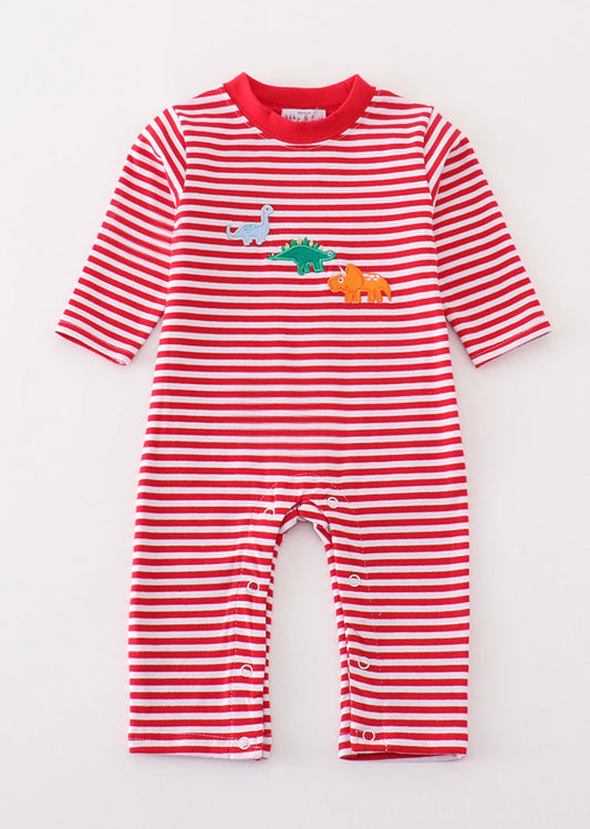 Red stripe Dinosaur applique