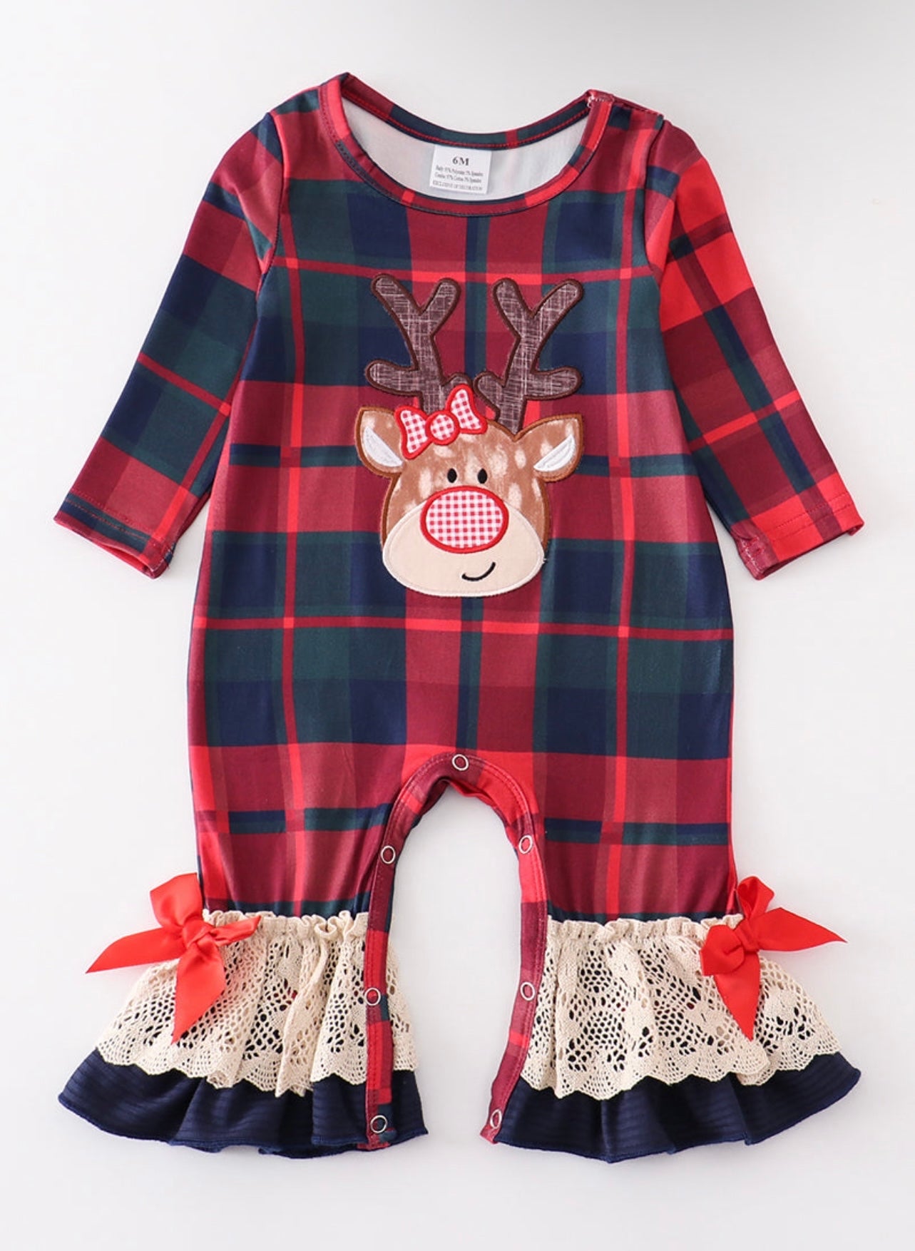 Red Deer Plaid Ruffle romper