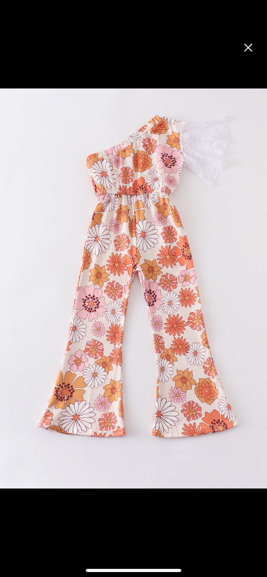 Orange floral and lace jumpsuit