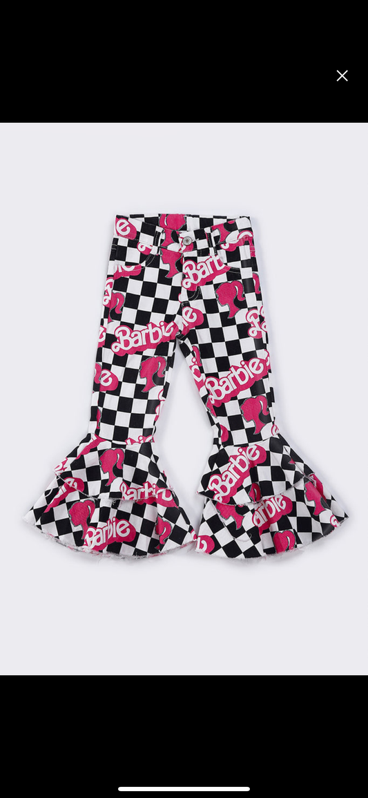 Black checkered Barbie bell denim jeans