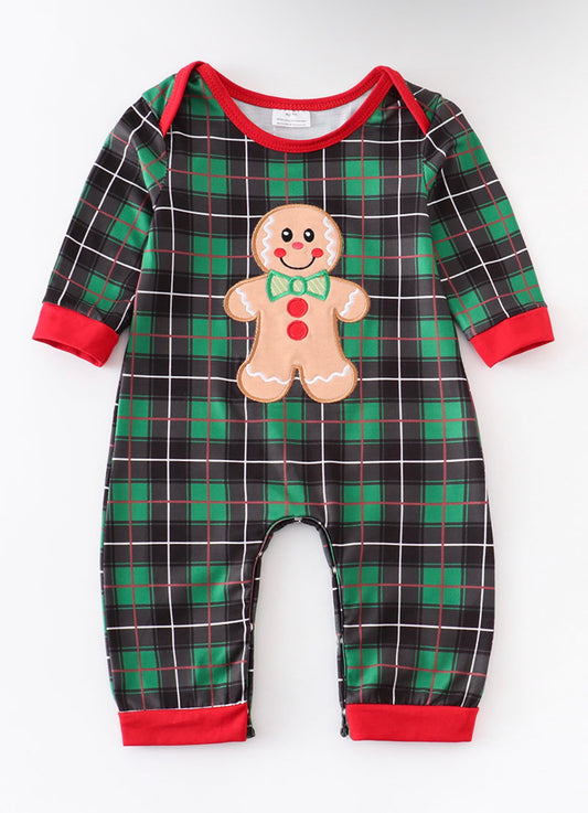 Gingerbread Plaid Boy Romper