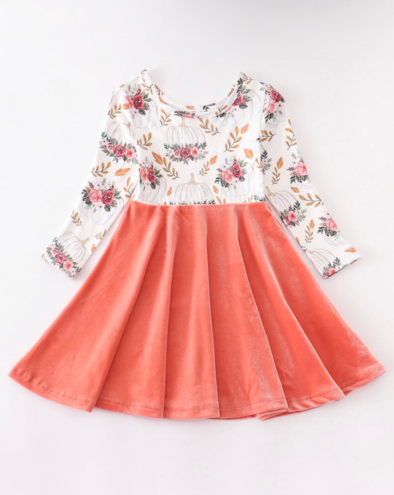 Pumpkin Floral Velvet twirl dress