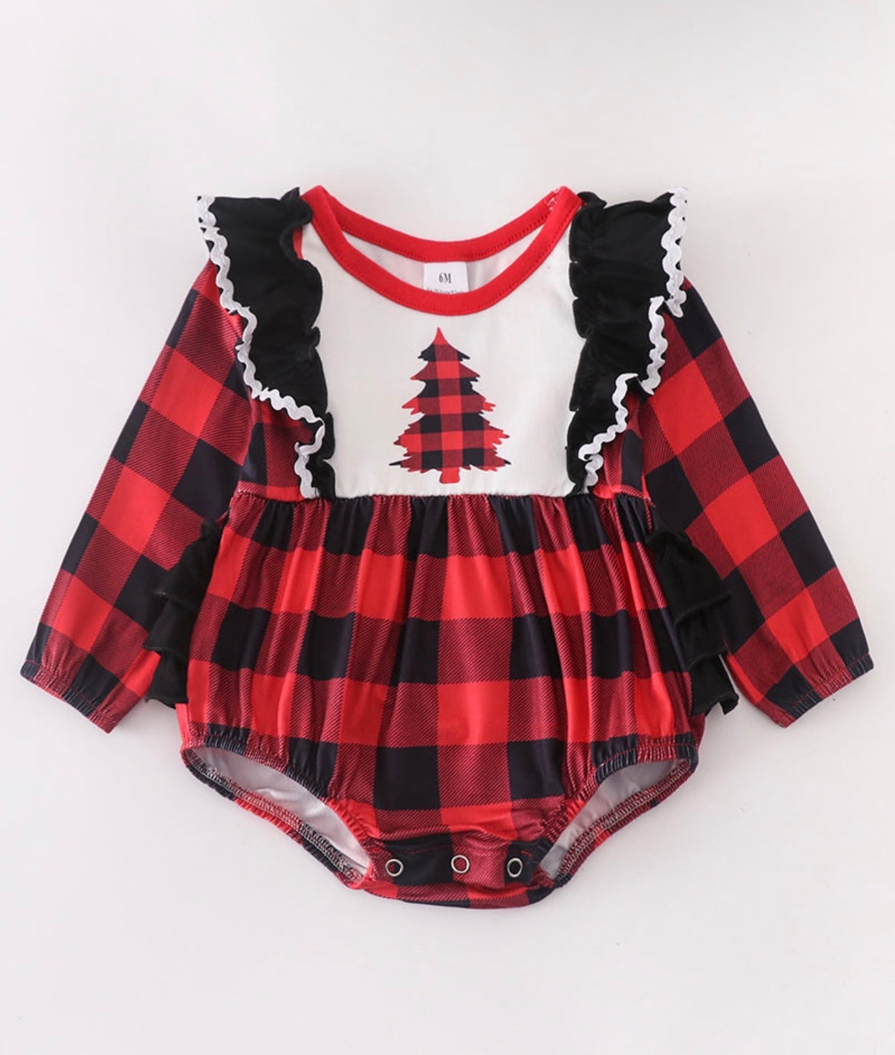 Red Plaid Christmas Tree Ruffle Romper