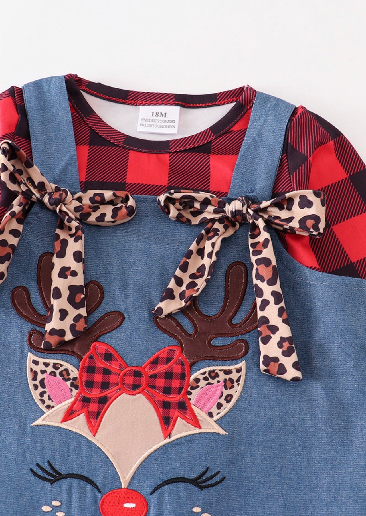 Plaid Reindeer Overall ruffle romper