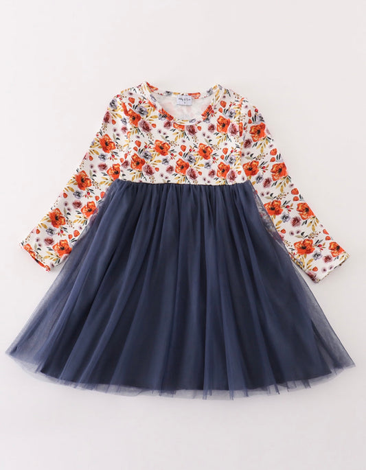 Floral Navy tulle twirl dress