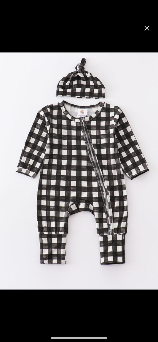 Black Plaid romper