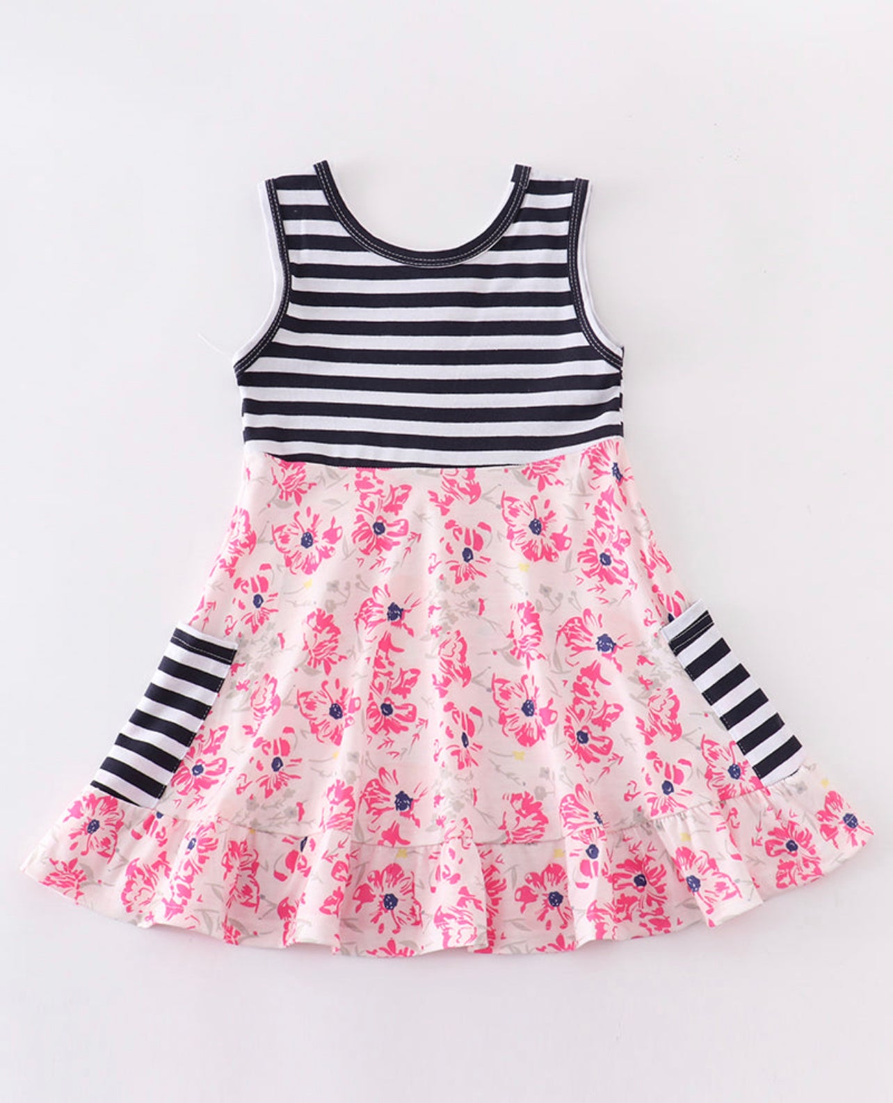 Black Stripe Pink Floral dress