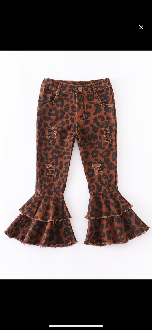 Leopard print ruffle bell pants