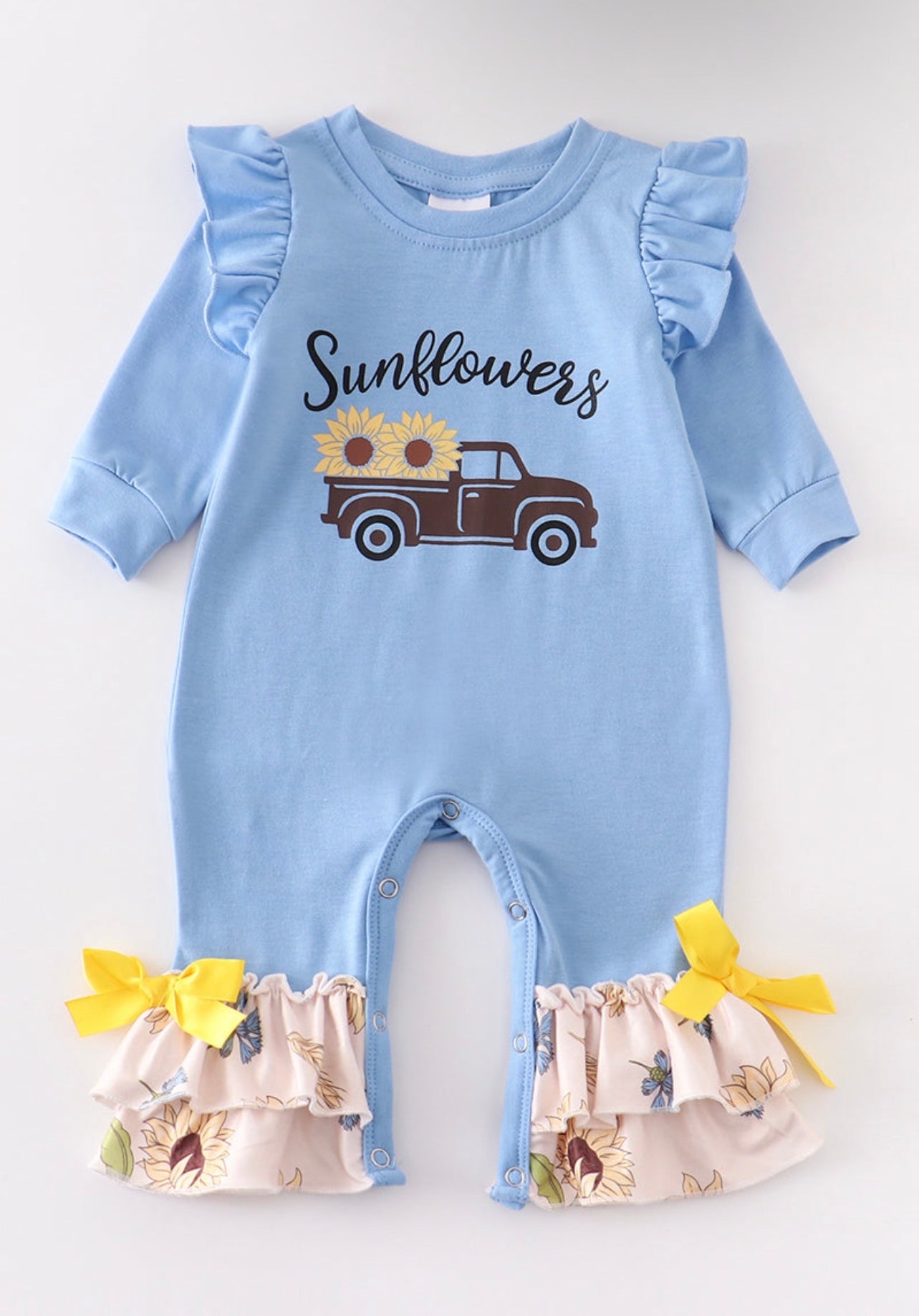 Blue Truck Sunflowers romper