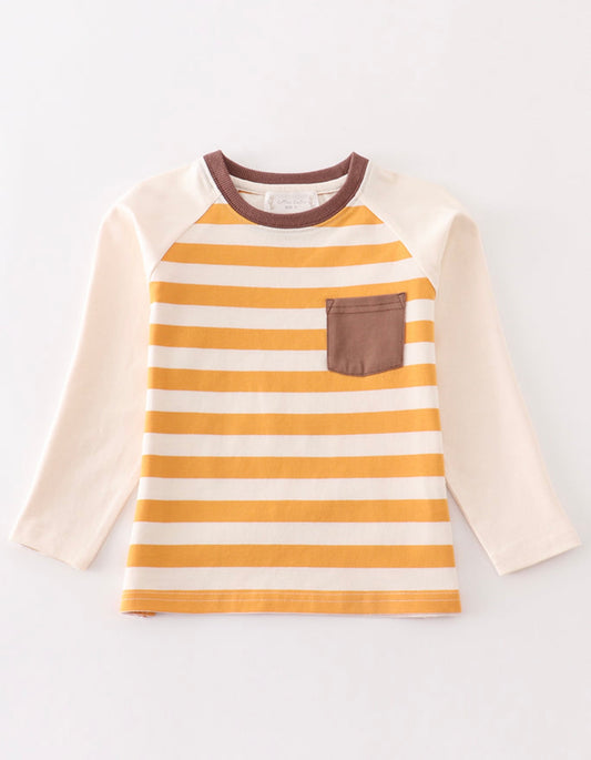 Brown stripe pocket boy shirt