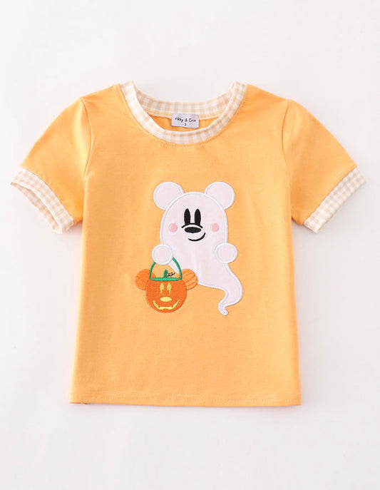 Orange Halloween Mickey Ghost boy top