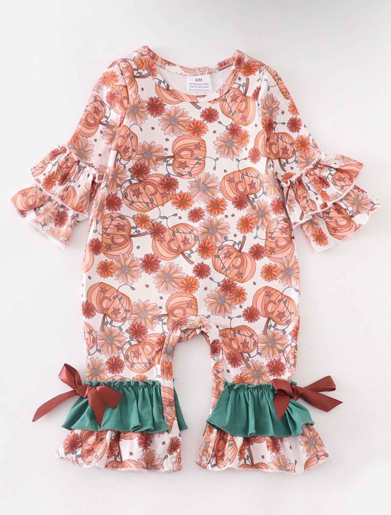 Pumpkin Floral Ruffle romper