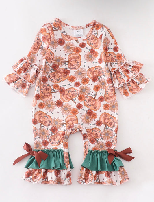 Pumpkin Floral Ruffle romper