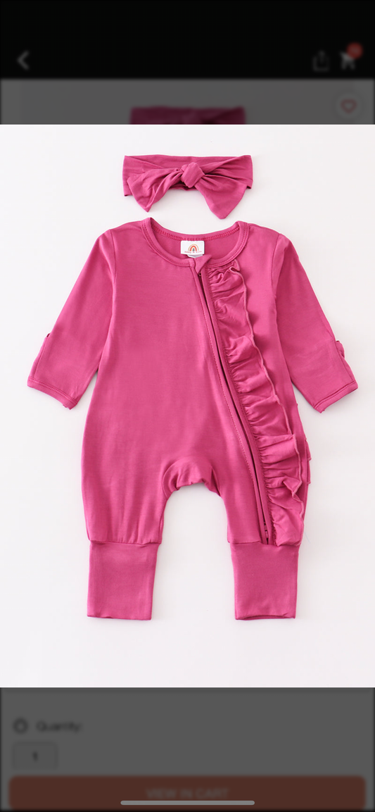 Fuchsia Bamboo ruffle romper