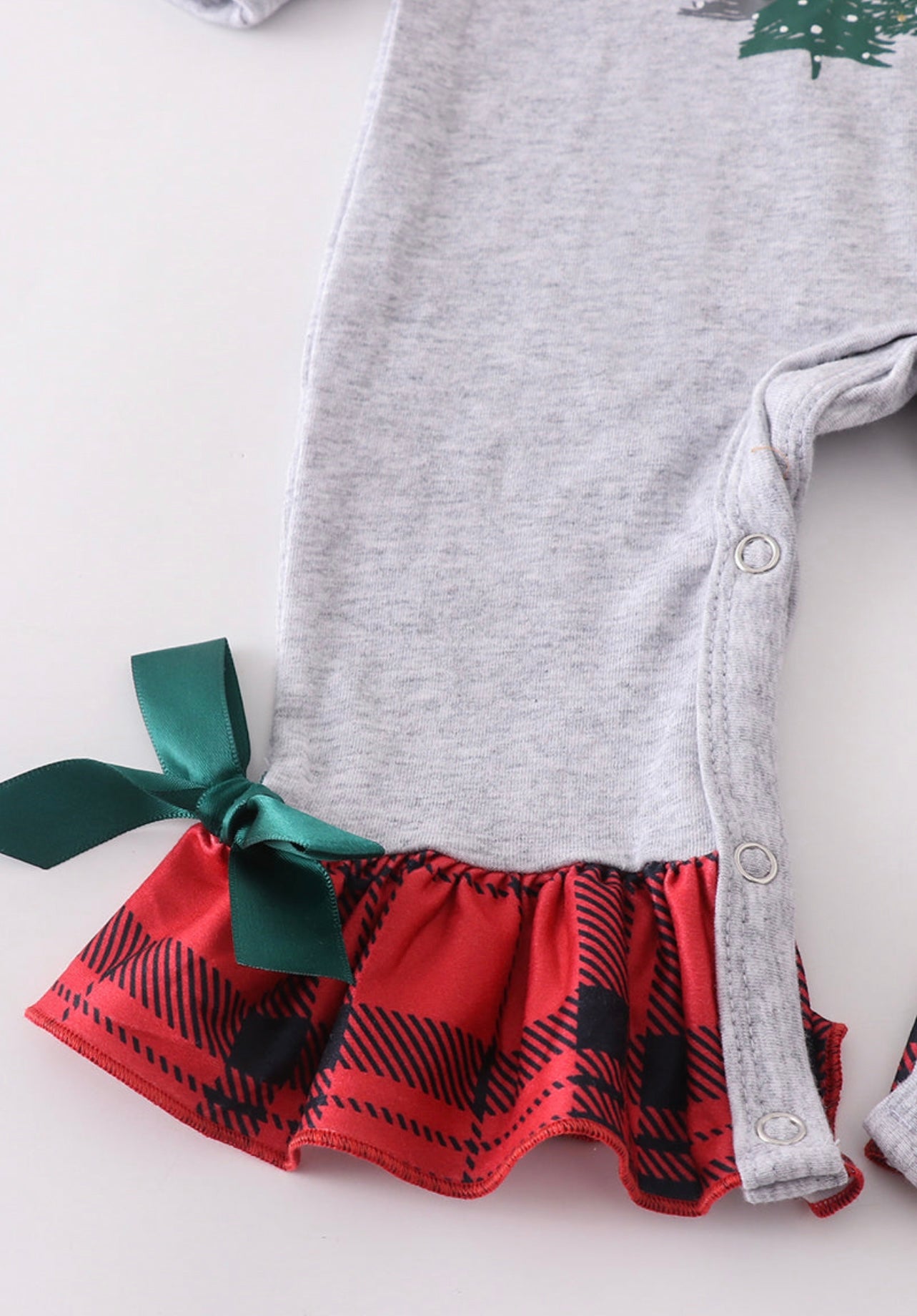 Grey Christmas Tree plaid romper