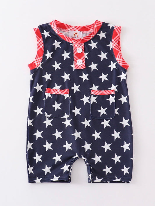 Patriotic blue star boy romper