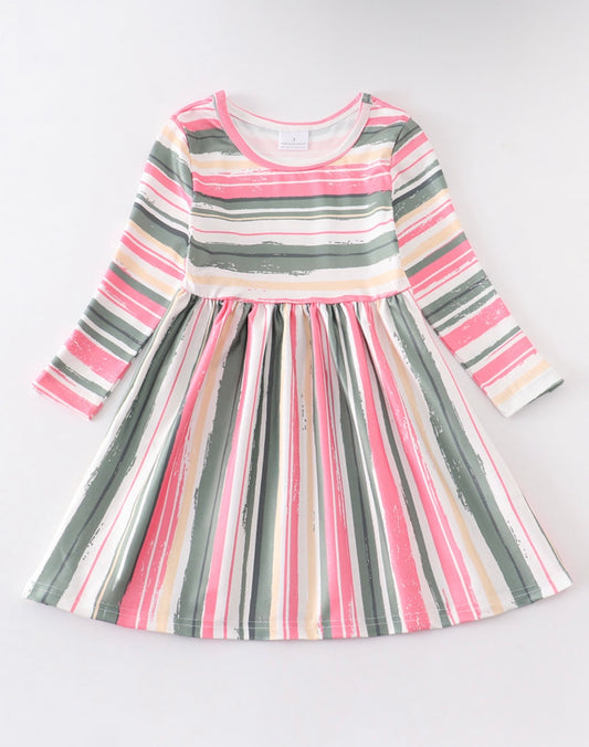 Multicolored Stripe Dress - long-sleeve
