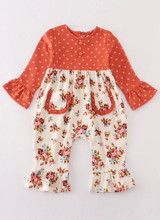 Rust Floral dot romper