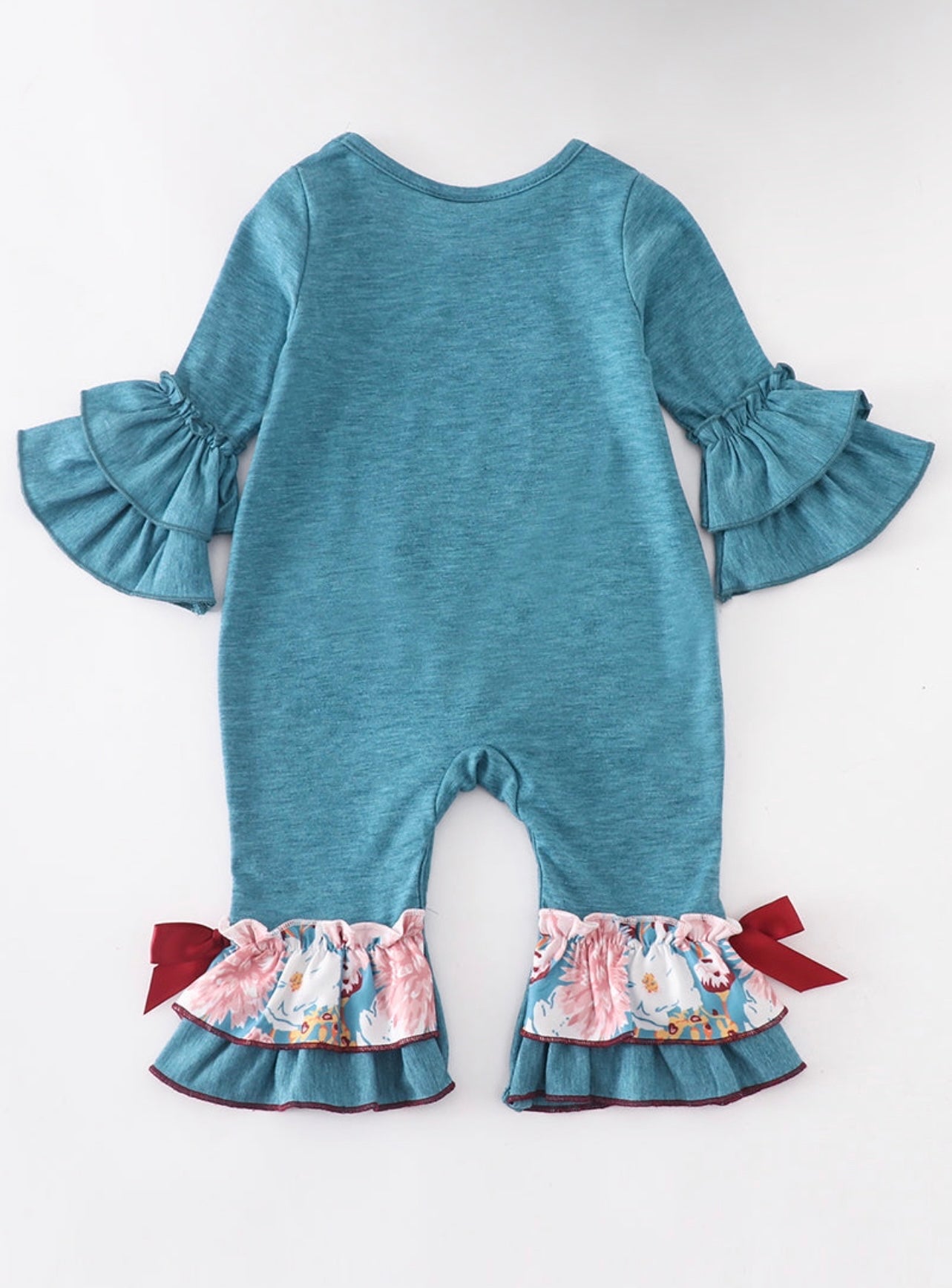 Teal Pumpkin ruffle baby romper